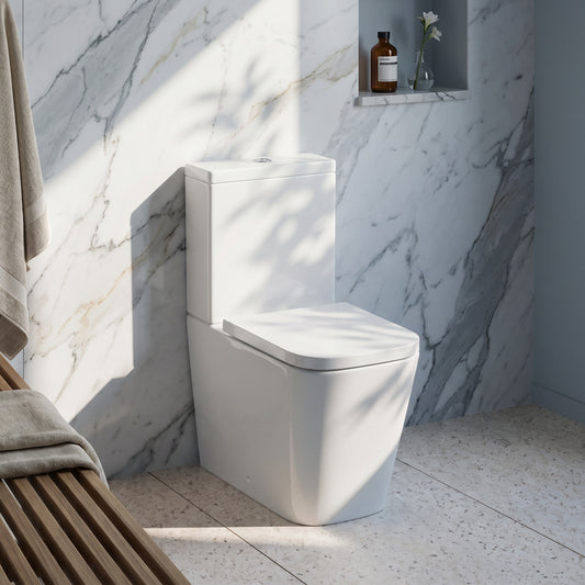 Fairford Grove Pure Rimless Close Coupled Toilet with Soft Close Seat — Bright White Marble lifestyle