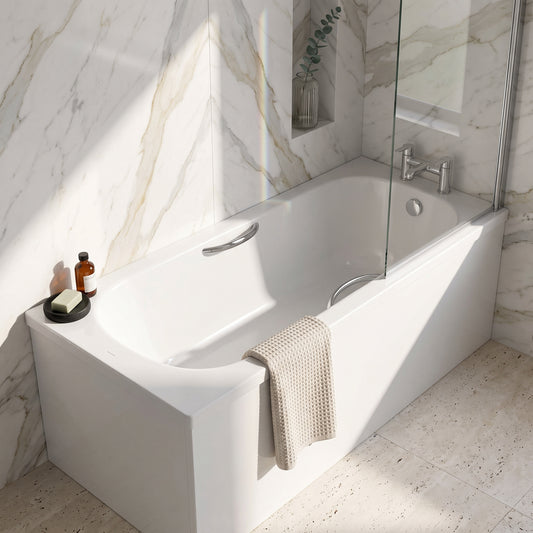 1700 x 700mm Steel Bath Twin Grips, 2TH, Anti Slip