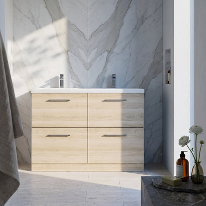 Fairford Aspri Bleached Oak 1200mm Floorstanding Double Vanity Unit with 4 Drawers and Basin