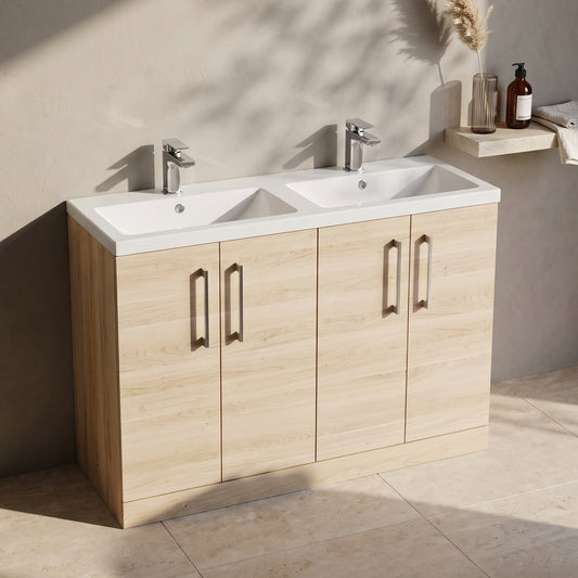 Fairford Aspri Bleached Oak 1200mm Floorstanding Double Vanity Unit with Doors and Basin