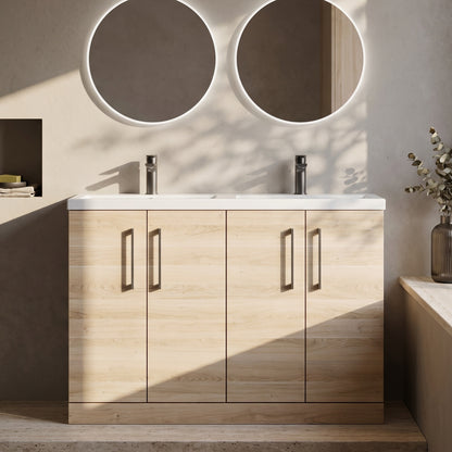 Fairford Aspri Bleached Oak 1200mm Floorstanding Double Vanity Unit with Doors and Basin