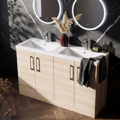 Fairford Aspri Bleached Oak 1200mm Floorstanding Double Vanity Unit with Doors and Basin