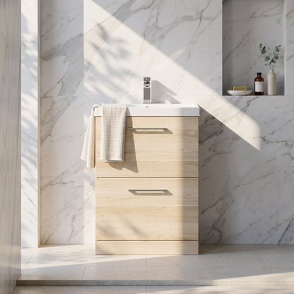 Fairford Aspri Bleached Oak 600mm 2 Drawer Floorstanding Vanity Unit