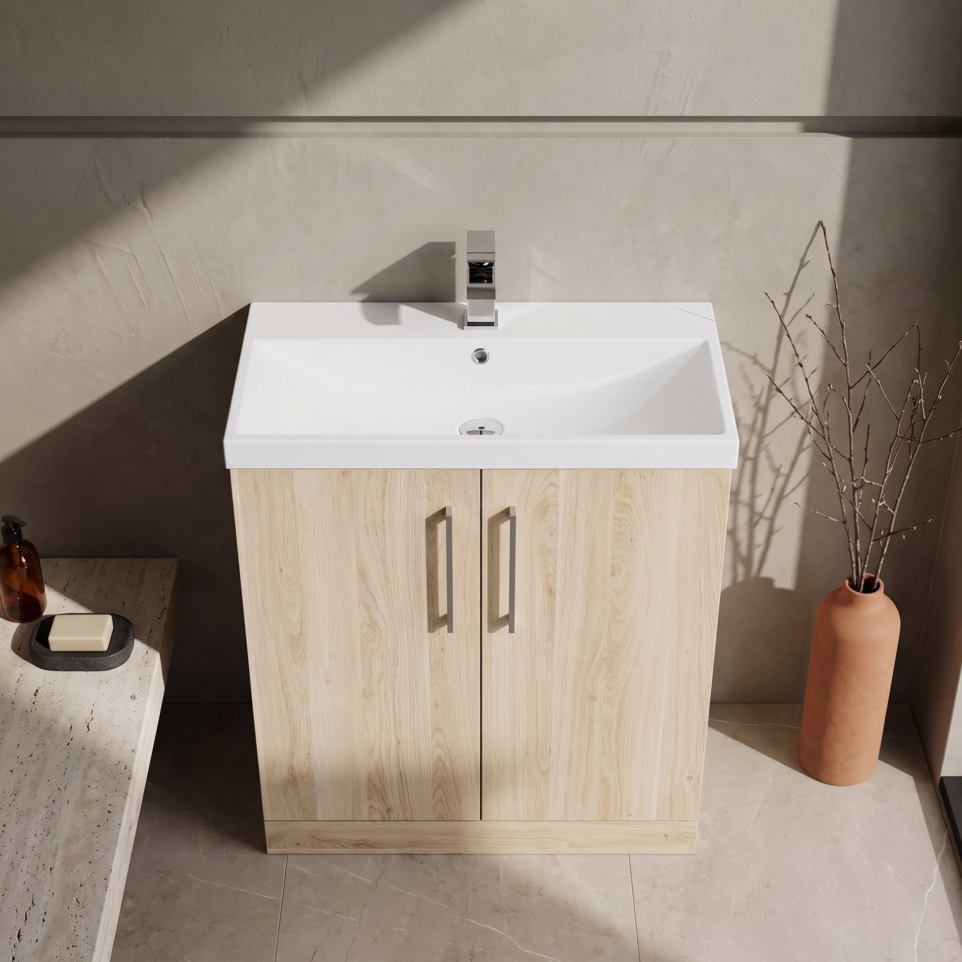Fairford Aspri Bleached Oak 800mm 2 Door Floorstanding Vanity Unit