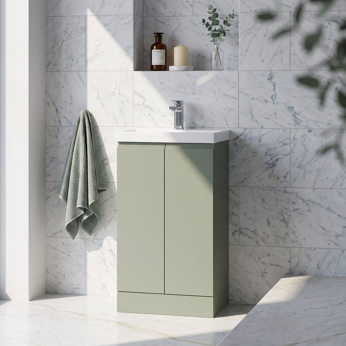 Fairford Finesse 500mm Satin Green Floorstanding 2-Door Vanity Unit