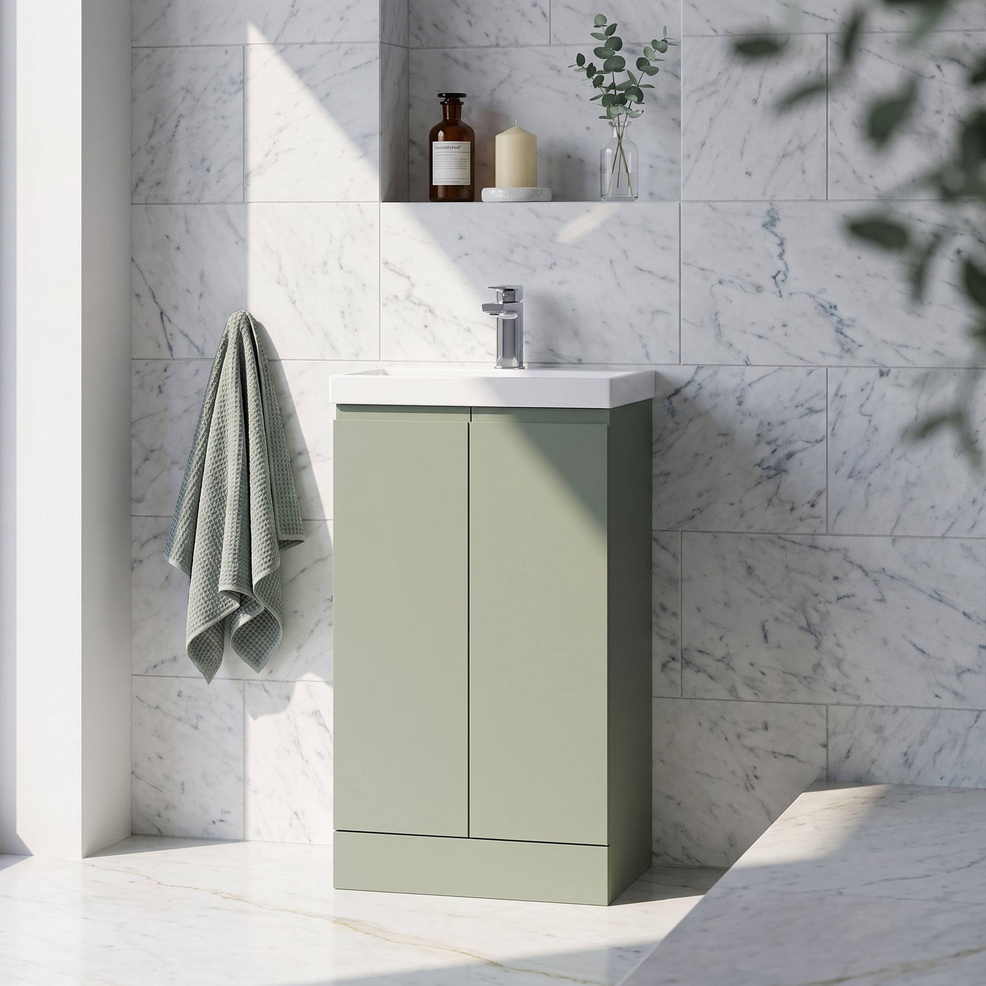 Fairford Finesse 500mm Satin Green Floorstanding 2-Door Vanity Unit
