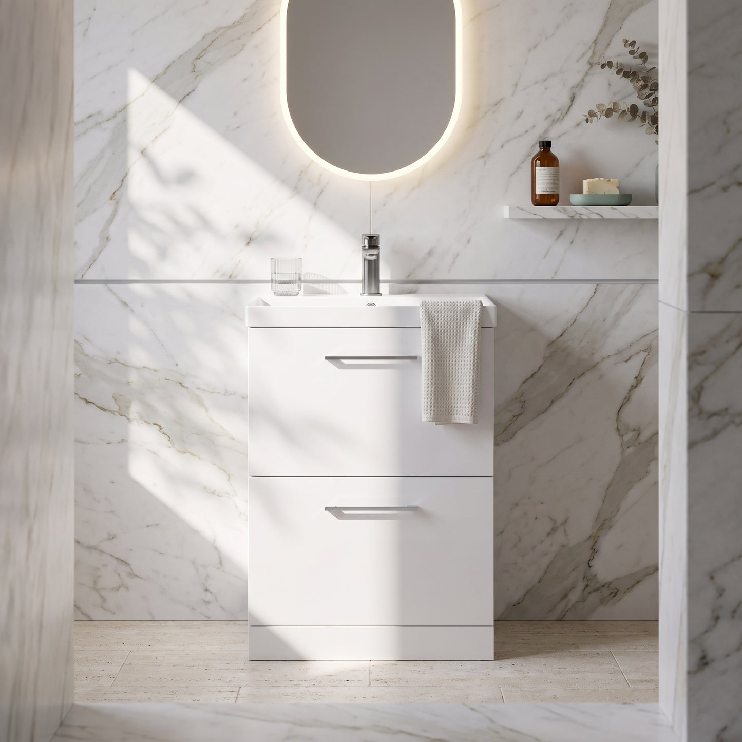 Fairford Aspri Gloss White 600mm 2 Drawer Floorstanding Vanity Unit