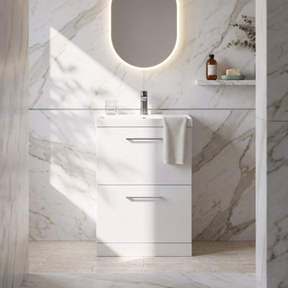 Fairford Aspri Gloss White 600mm 2 Drawer Floorstanding Vanity Unit
