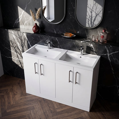 Fairford Aspri Gloss White 1200mm Floorstanding Double Vanity Unit with Doors and Basin