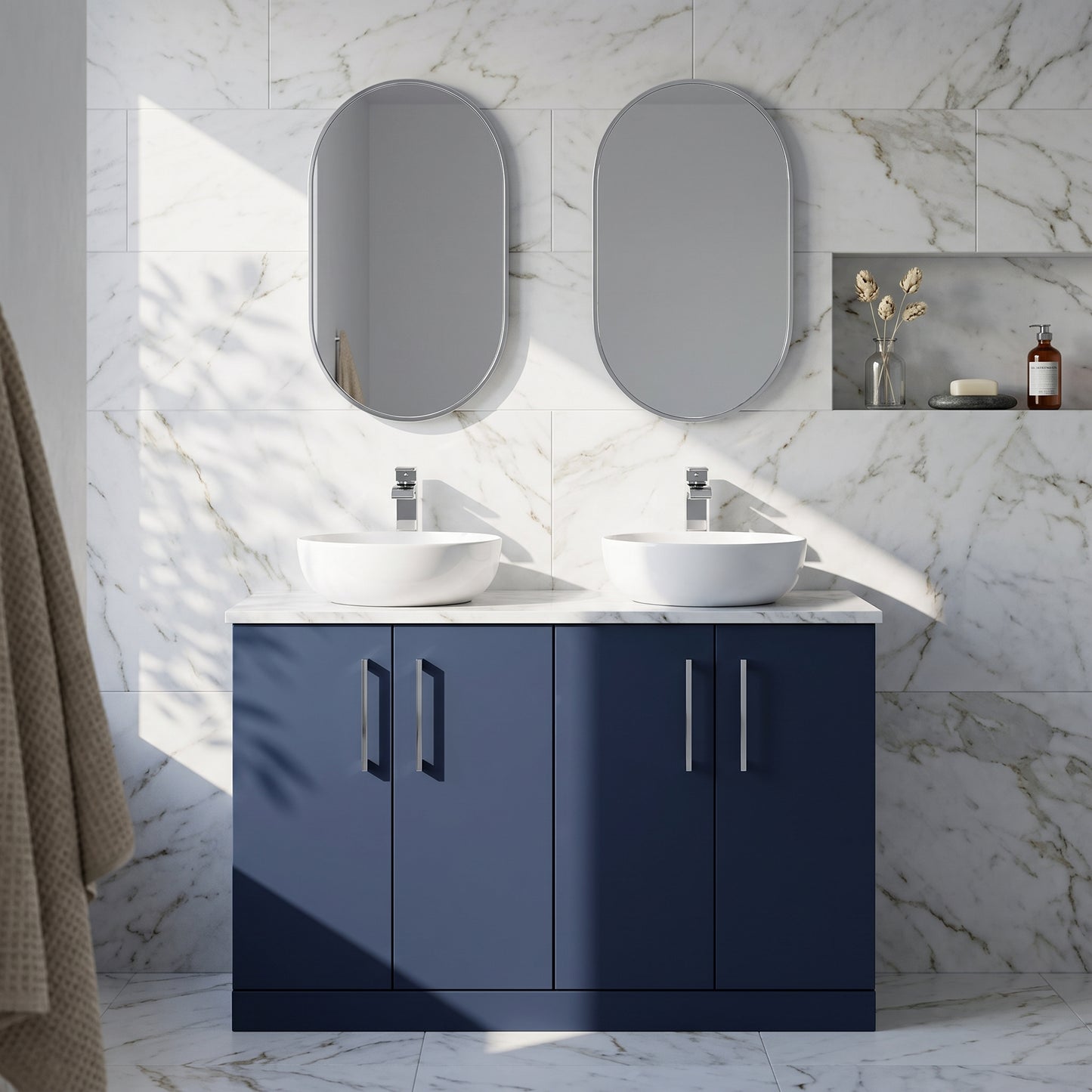 Fairford Aspri Midnight Blue 1200mm 4 Door Floorstanding Vanity Unit with Worktop