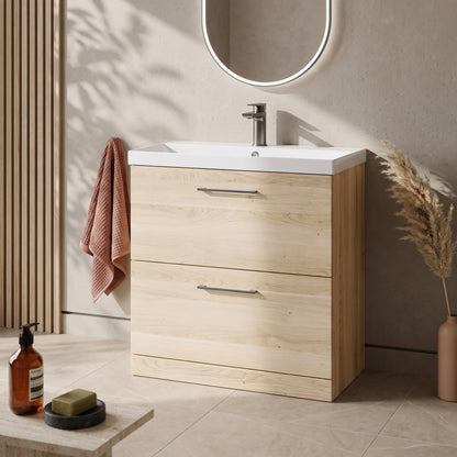 Fairford Aspri Bleached Oak 800mm 2 Drawer Floorstanding Vanity Unit