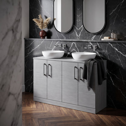 Fairford Aspri Grey Woodgrain 1200mm 4 Door Floorstanding Vanity Unit with Worktop