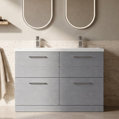 Fairford Aspri Grey Woodgrain 1200mm Floorstanding Double Vanity Unit with 4 Drawers and Basin