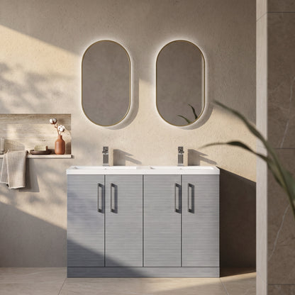 Fairford Aspri Grey Woodgrain 1200mm Floorstanding Double Vanity Unit with Doors and Basin