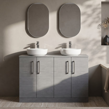 Fairford Aspri Grey Woodgrain 1200mm 4 Door Floorstanding Vanity Unit with Worktop