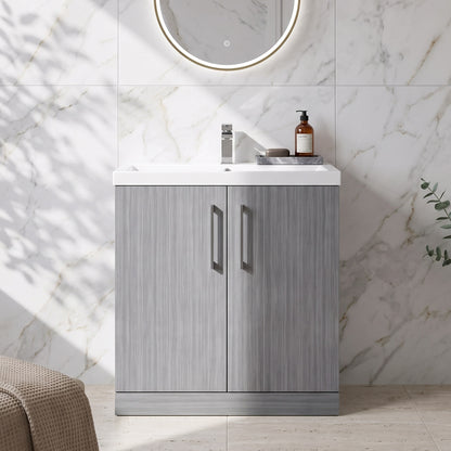 Fairford Aspri Grey Woodgrain 800mm 2 Door Floorstanding Vanity Unit