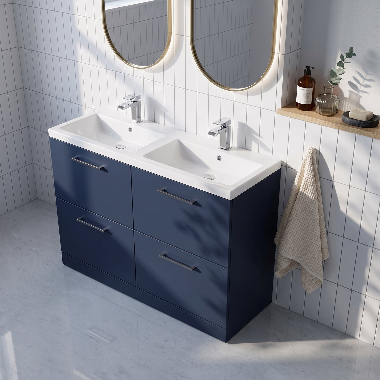 Fairford Aspri Midnight Blue 1200mm Floorstanding Double Vanity Unit with 4 Drawers and Basin