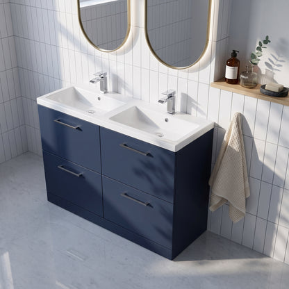 Fairford Aspri Midnight Blue 1200mm Floorstanding Double Vanity Unit with 4 Drawers and Basin