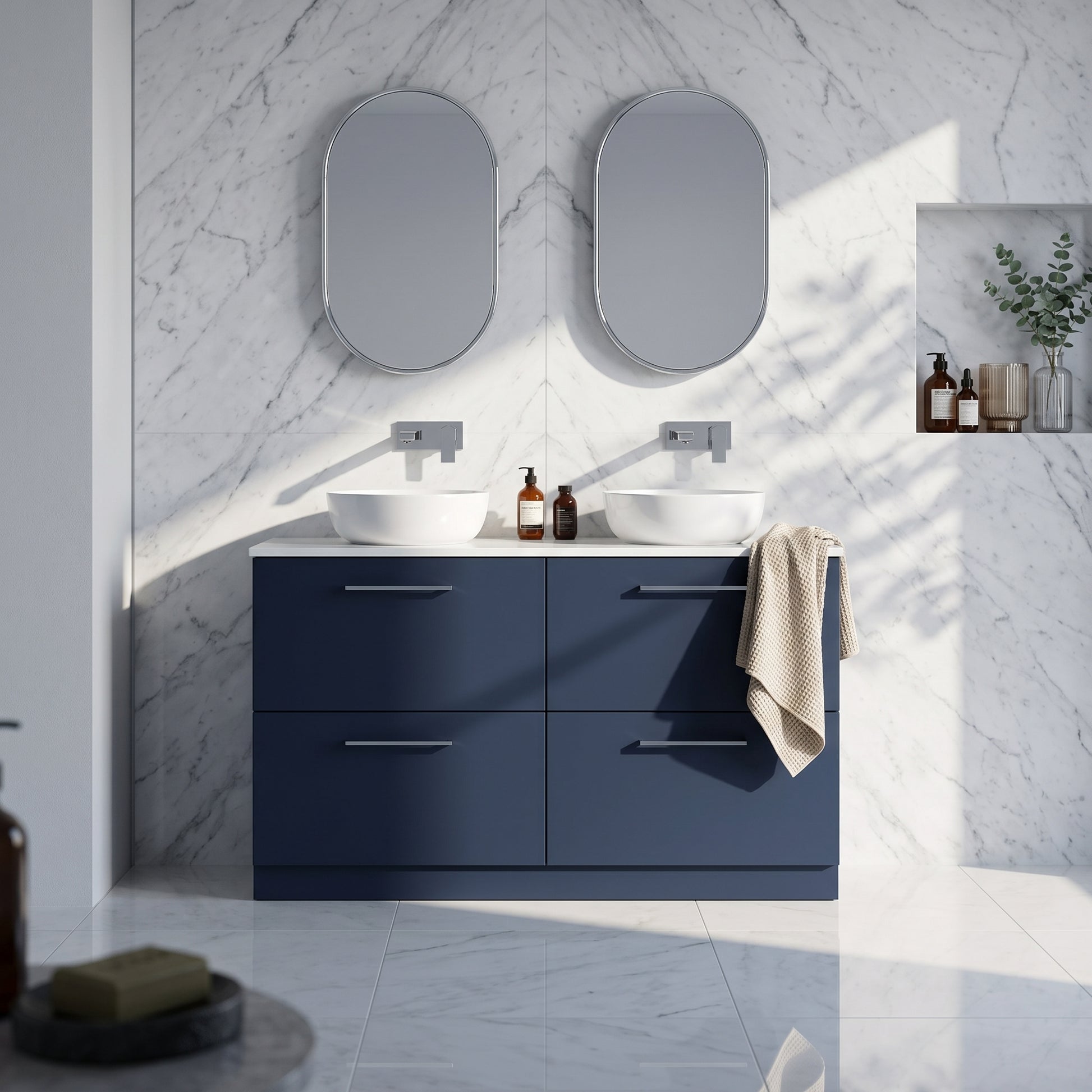 Fairford Aspri Midnight Blue 1200mm 4 Drawer Floorstanding Vanity Unit with Worktop