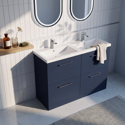 Fairford Aspri Midnight Blue 1200mm Floorstanding Double Vanity Unit with 4 Drawers and Basin