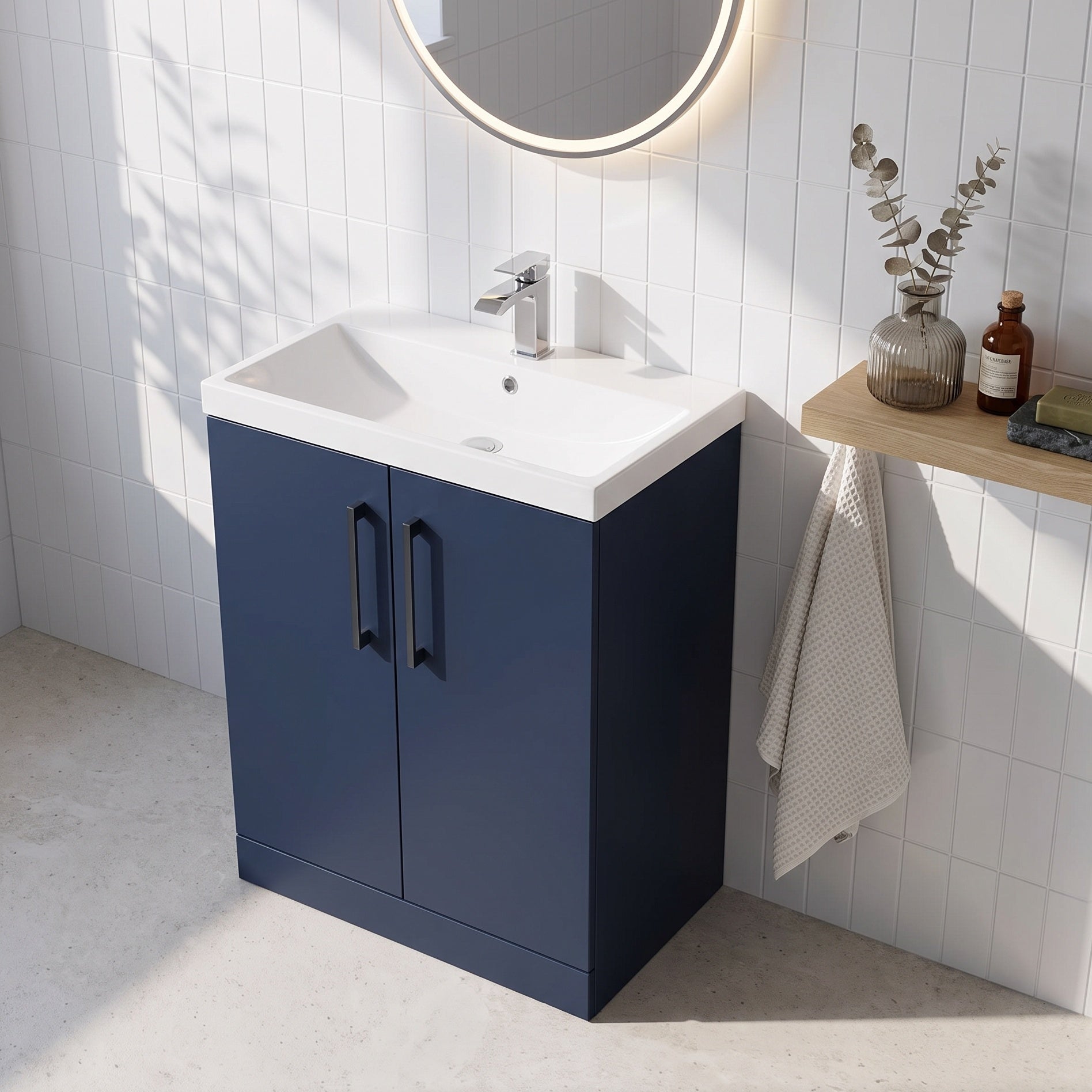 Fairford Aspri Midnight Blue 800mm 2 Door Floorstanding Vanity Unit