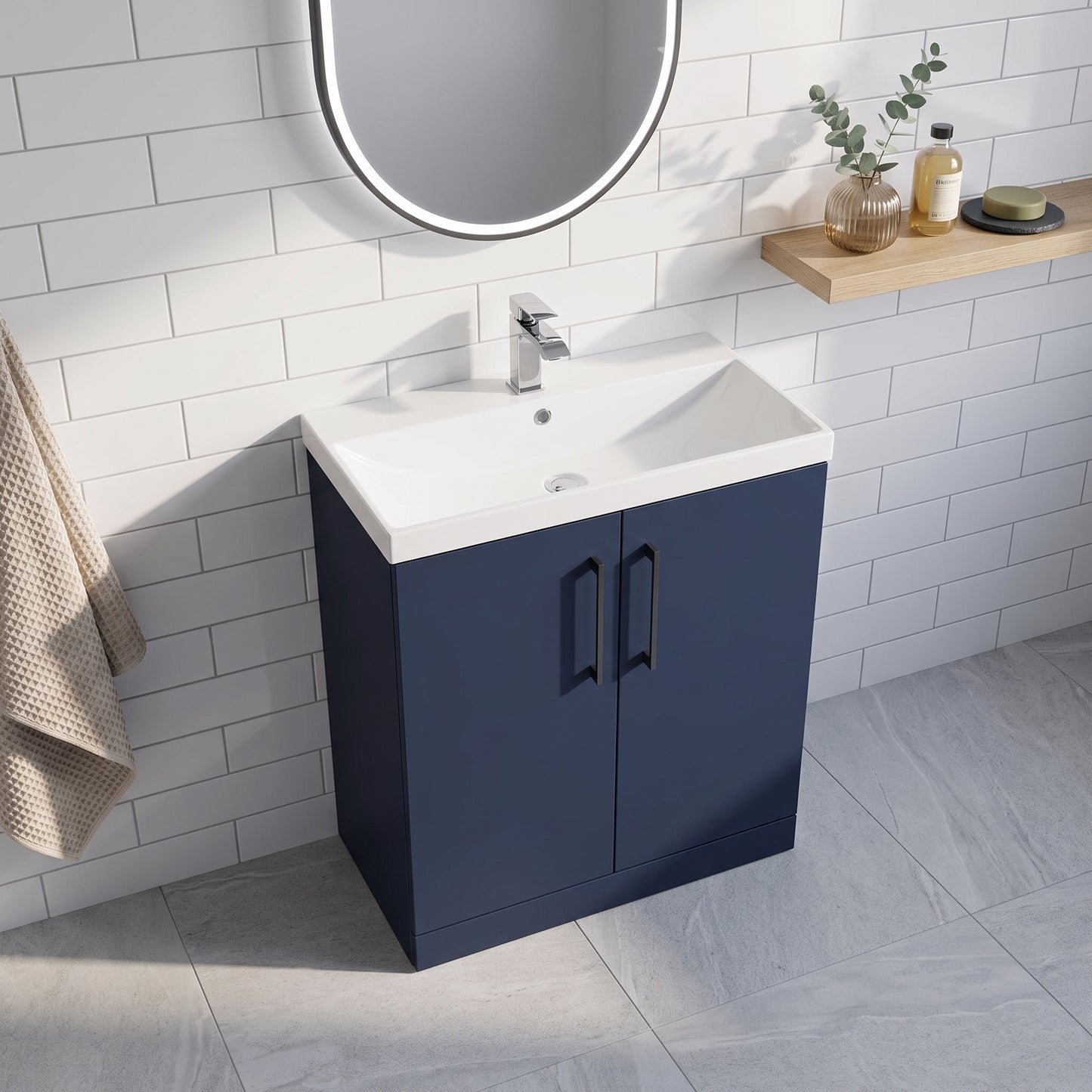 Fairford Aspri Midnight Blue 800mm 2 Door Floorstanding Vanity Unit
