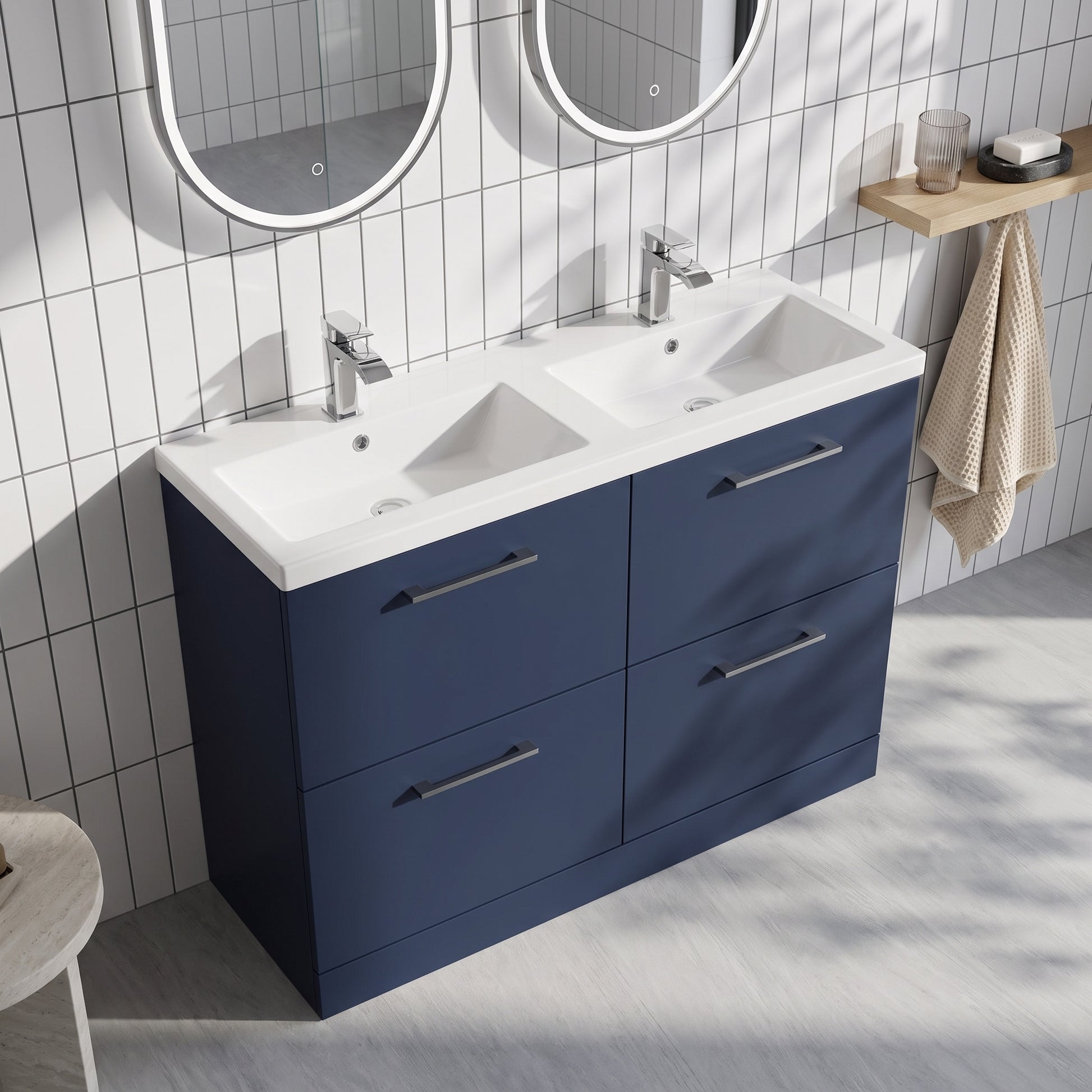 Fairford Aspri Midnight Blue 1200mm Floorstanding Double Vanity Unit with Doors and Basin