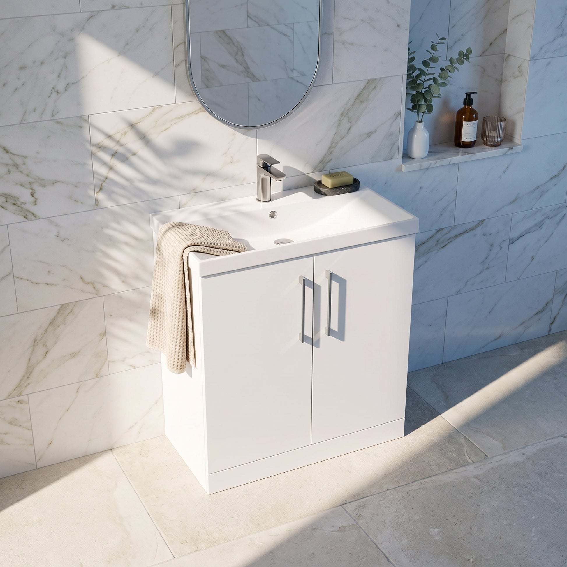 Fairford Aspri Gloss White 800mm 2 Door Floorstanding Vanity Unit