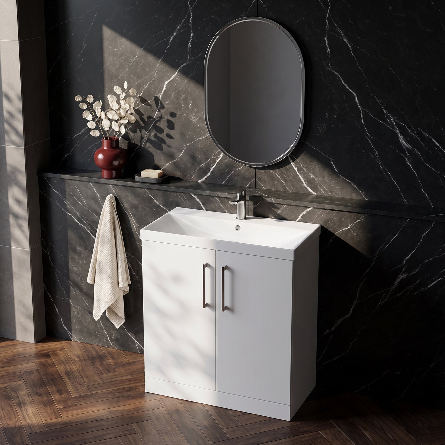 Fairford Aspri Gloss White 800mm 2 Door Floorstanding Vanity Unit