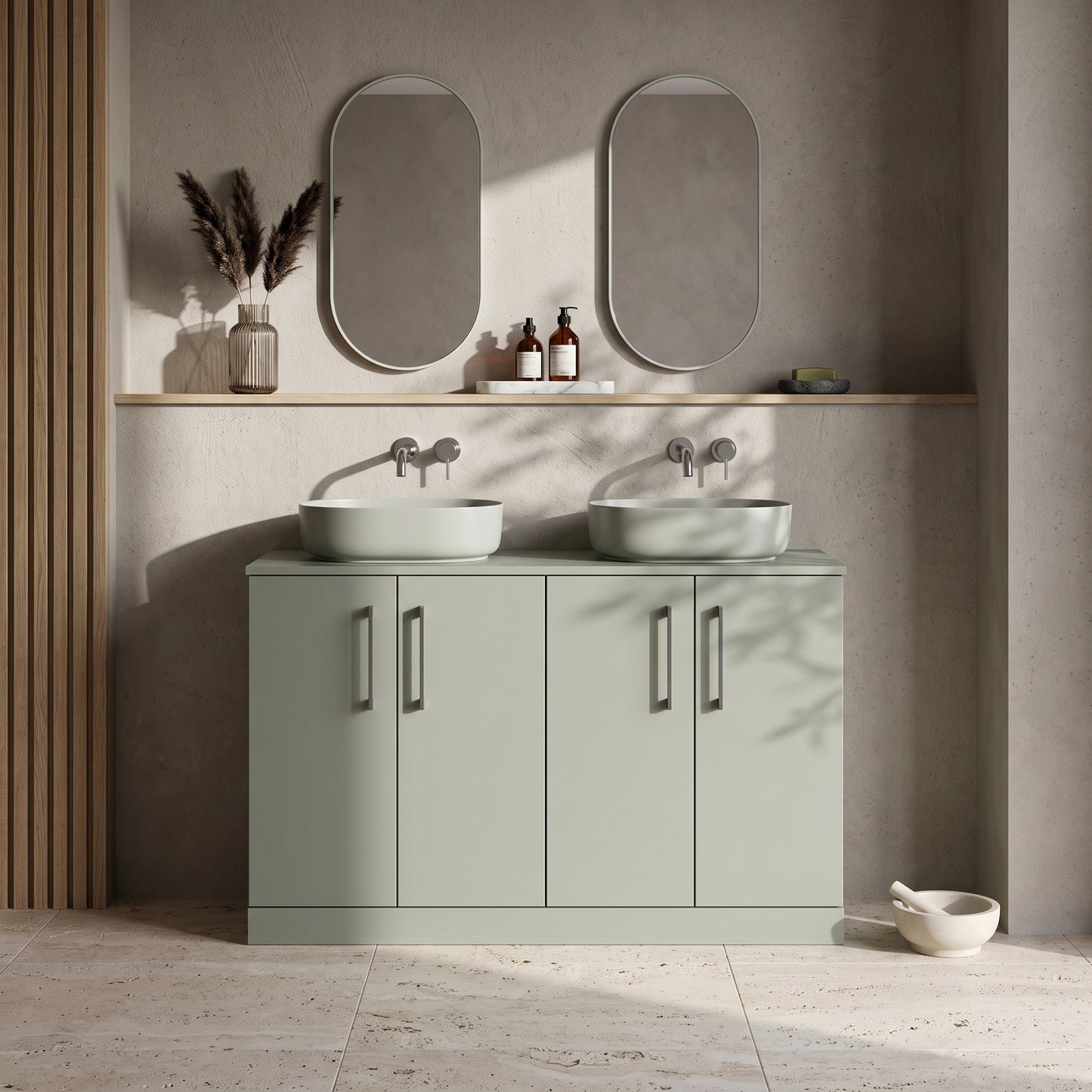Fairford Aspri Satin Green 1200mm 4 Door Floorstanding Vanity Unit with Worktop