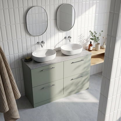 Fairford Aspri Satin Green 1200mm 4 Drawer Floorstanding Vanity Unit with Worktop