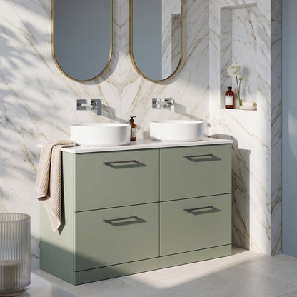 Fairford Aspri Satin Green 1200mm Floorstanding Double Vanity Unit with 4 Drawers and Basin