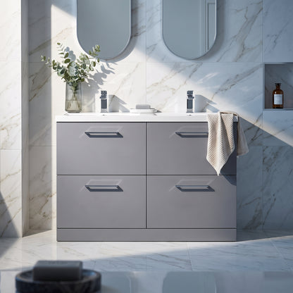Fairford Aspri Satin Grey 1200mm Floorstanding Double Vanity Unit with 4 Drawers and Basin