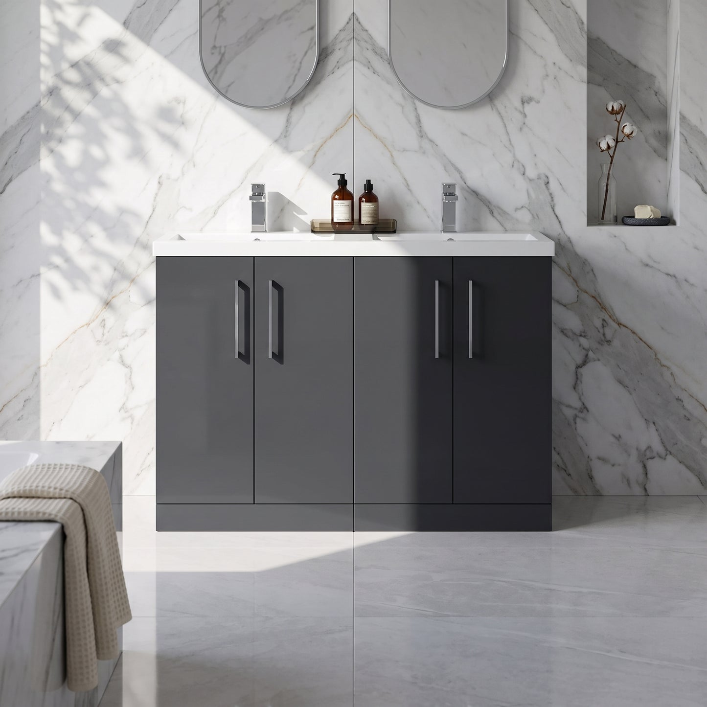 Fairford Aspri Soft Black 1200mm Floorstanding Double Vanity Unit with Doors and Basin