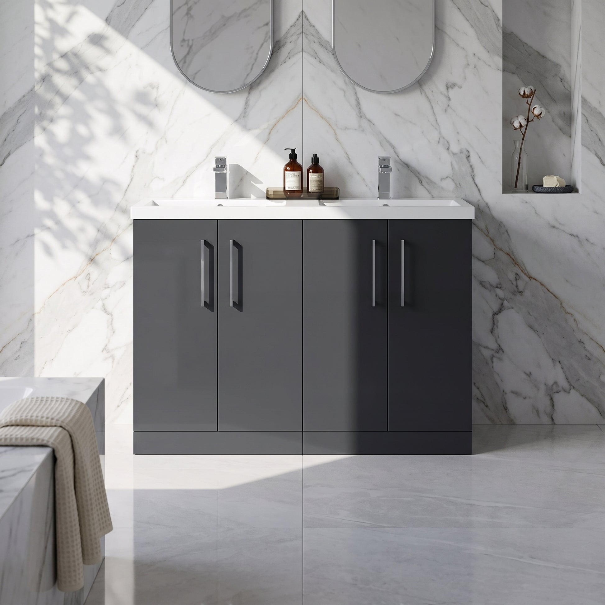 Fairford Aspri Soft Black 1200mm Floorstanding Double Vanity Unit with Doors and Basin