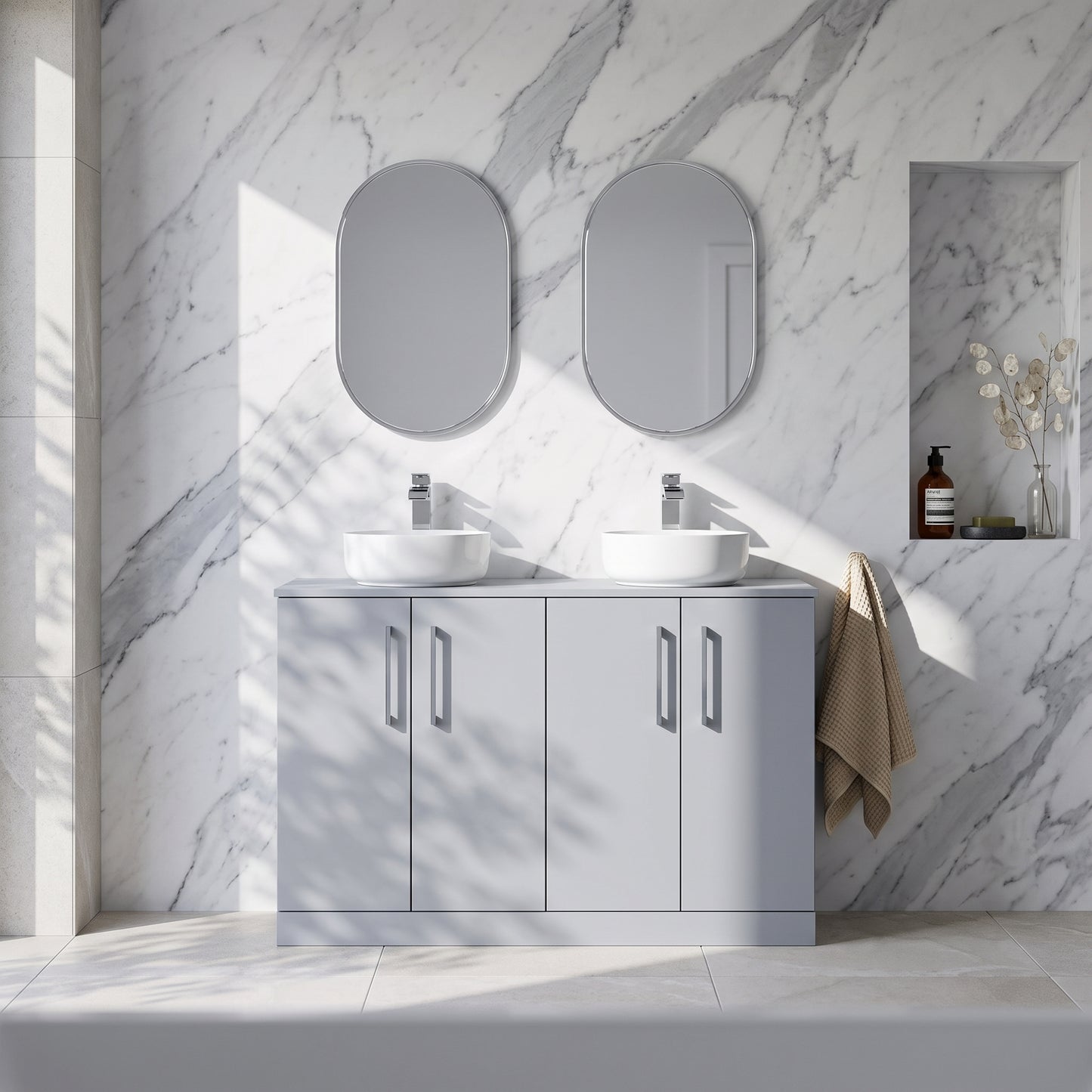 Fairford Aspri Satin Grey 1200mm 4 Door Floorstanding Vanity Unit with Worktop