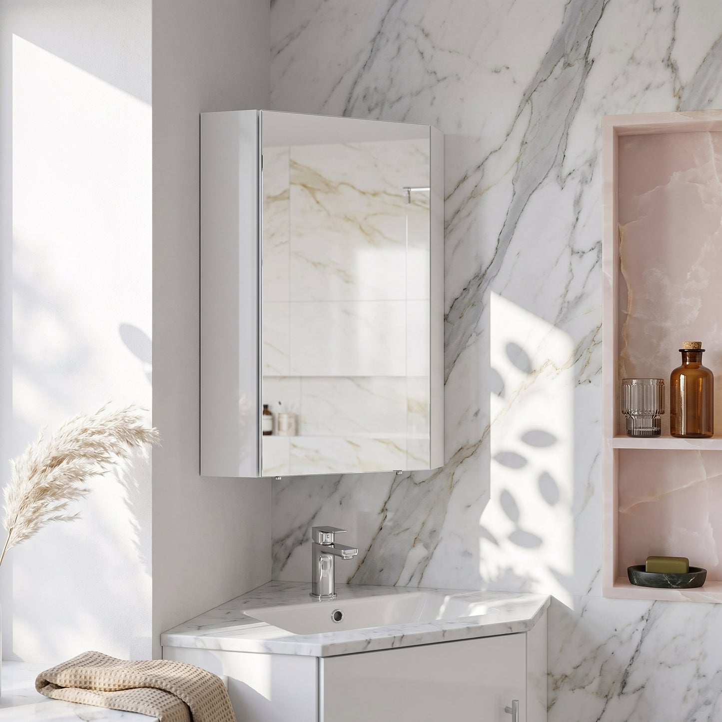 Fairford Arlo Gloss White 1 Door Corner Mirror Cabinet
