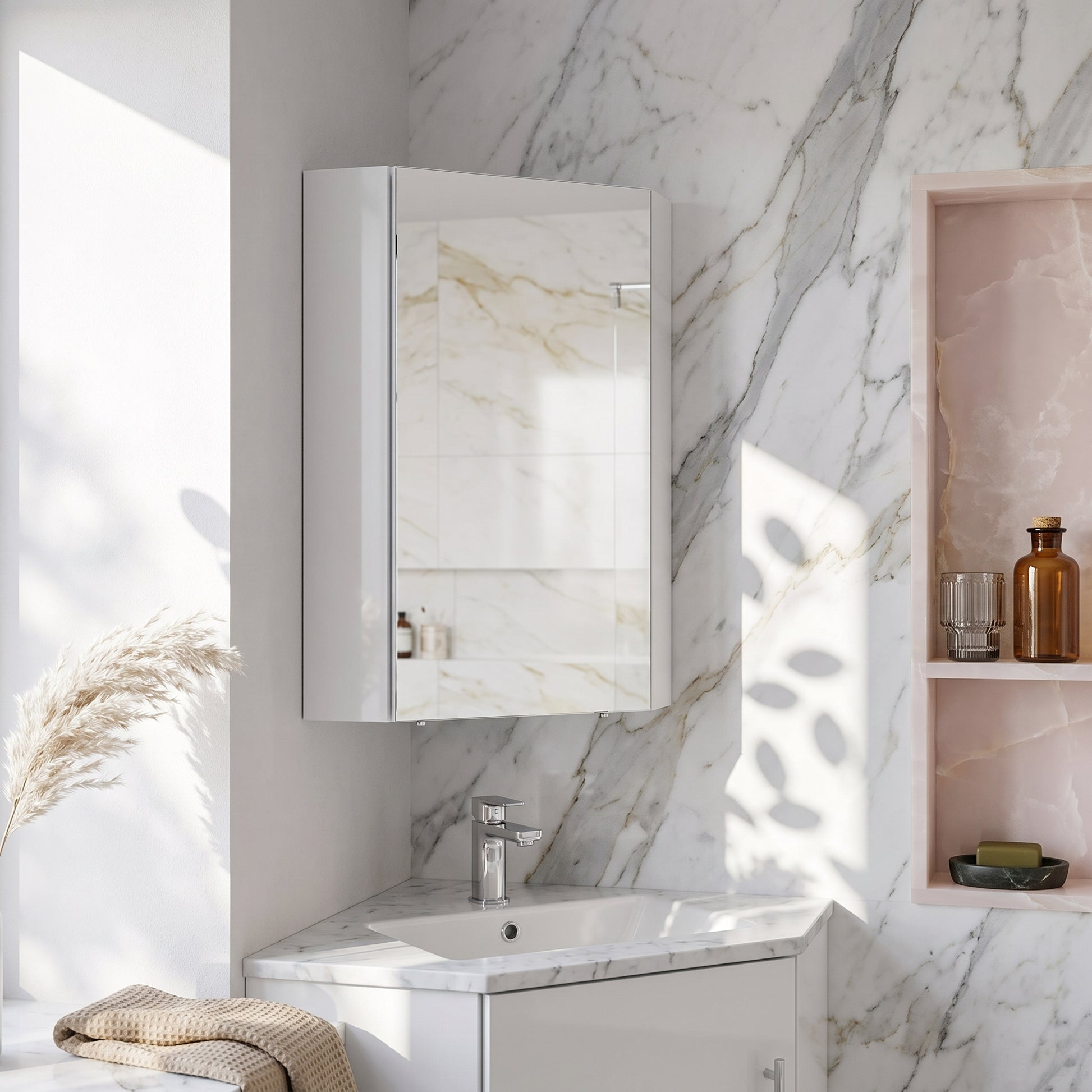 Fairford Arlo Gloss White 1 Door Corner Mirror Cabinet