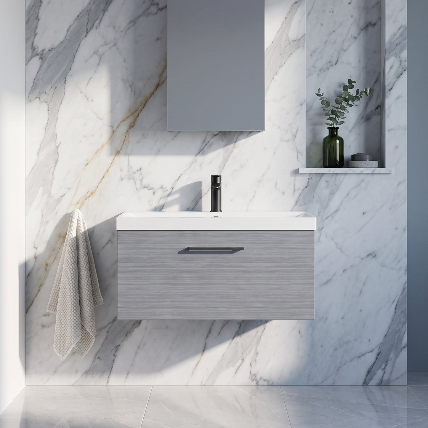 Fairford Aspri 800mm Anthracite 1-Drawer Wall Hung Vanity Unit