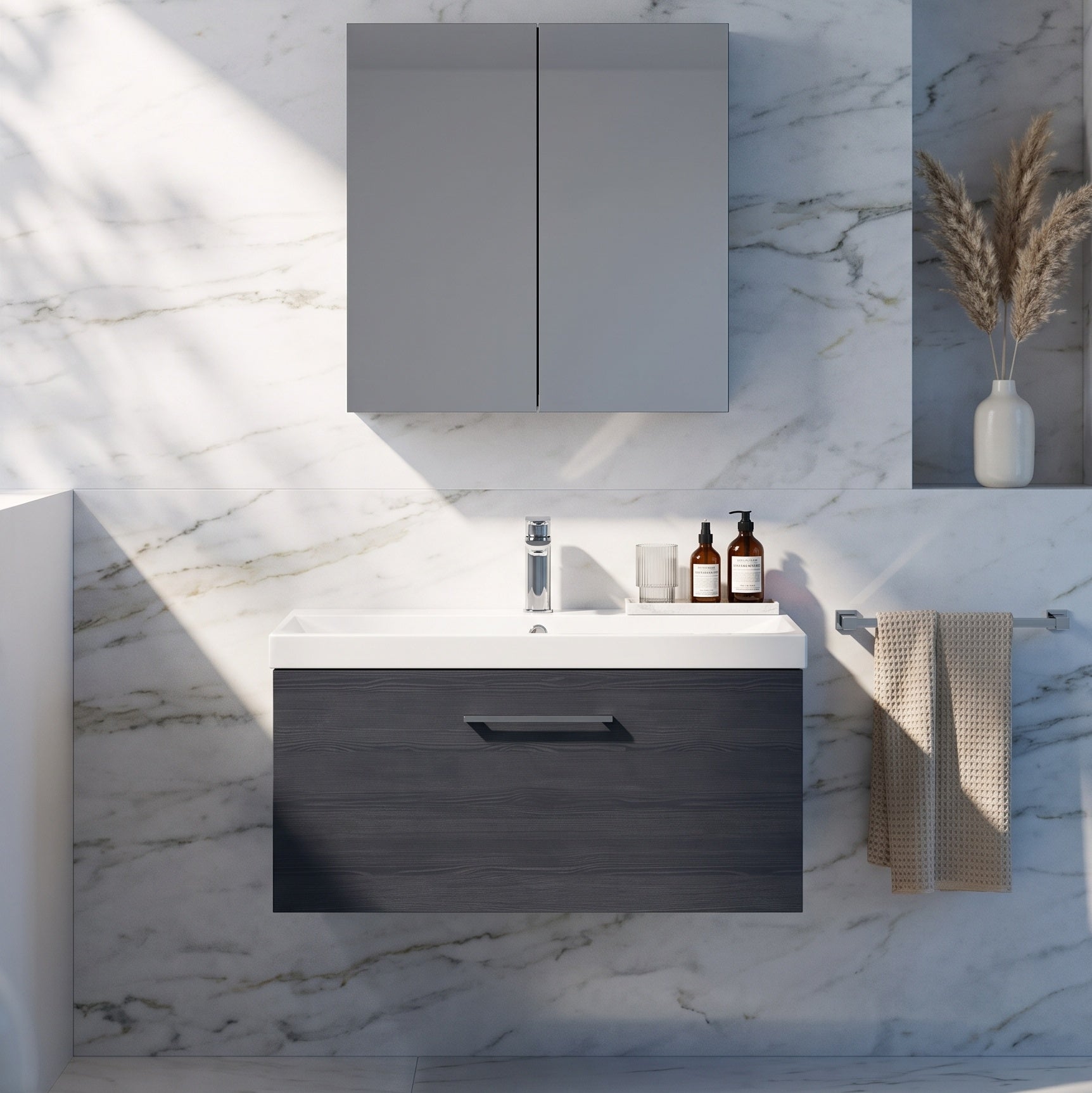 Fairford Aspri 800mm Charcoal Black 1-Drawer Wall Hung Vanity Unit