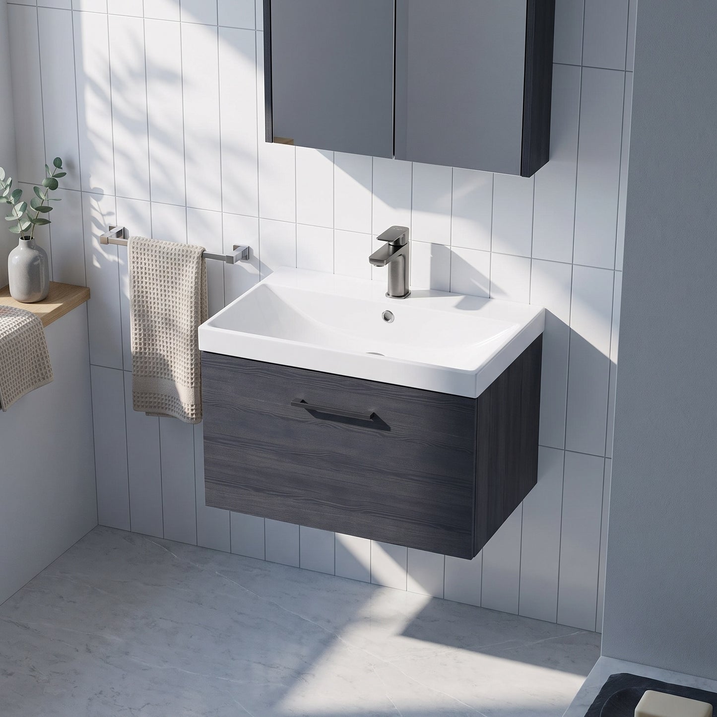 Fairford Aspri 800mm Charcoal Black 1-Drawer Wall Hung Vanity Unit