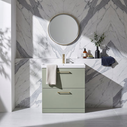 Fairford Aspri 800mm Satin Green 2-Drawer Floorstanding Vanity Unit