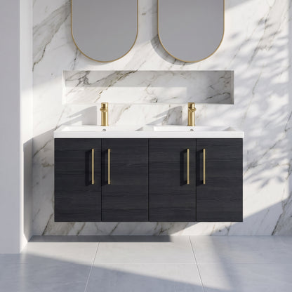 Fairford Aspri Black Woodgrain 1200mm 4 Door Wall Hung Vanity Unit