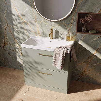 Fairford Aspri 800mm Satin Green 2-Drawer Floorstanding Vanity Unit