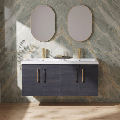 Fairford Aspri Black Woodgrain 1200mm 4 Door Wall Hung Vanity Unit
