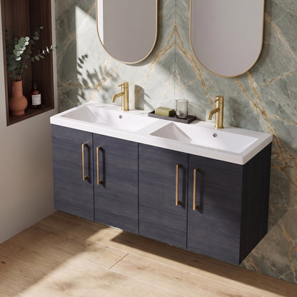 Fairford Aspri Black Woodgrain 1200mm 4 Door Wall Hung Vanity Unit
