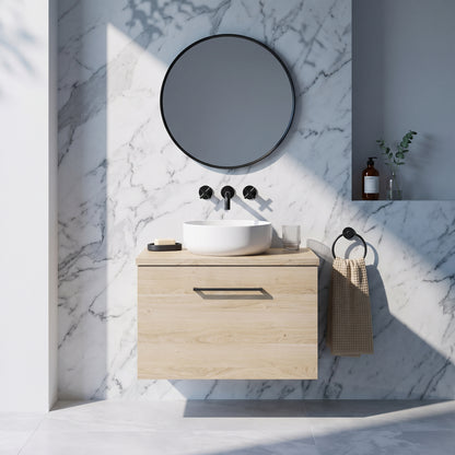 Fairford Aspri Bleached Oak 600mm 1 Drawer Wall Hung Vanity Unit with Worktop