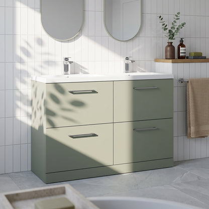 Fairford Aspri Satin Green 1200mm Floorstanding Double Vanity Unit with 4 Drawers and Basin