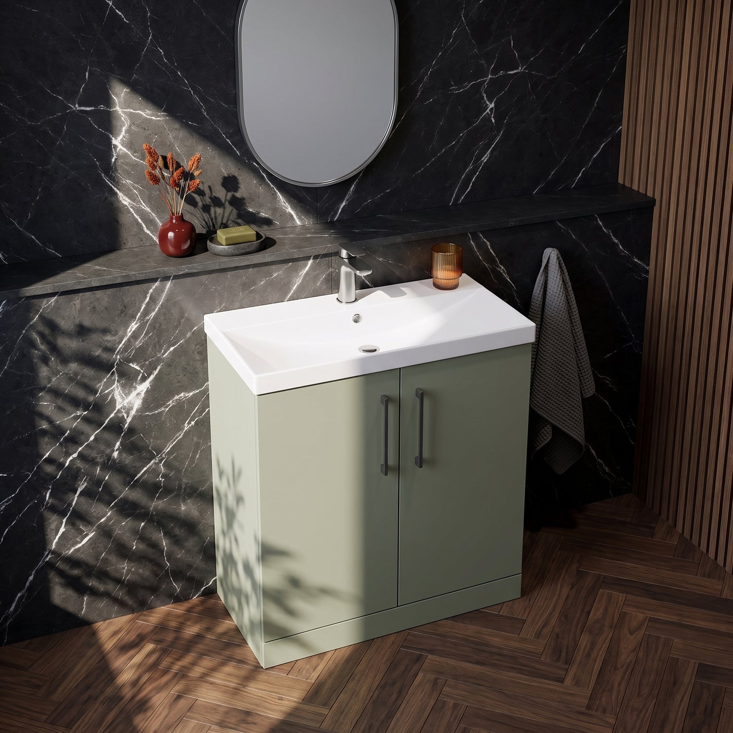 Fairford Aspri Satin Green 800mm 2 Door Floorstanding Vanity Unit