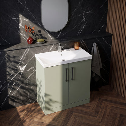 Fairford Aspri Satin Green 800mm 2 Door Floorstanding Vanity Unit